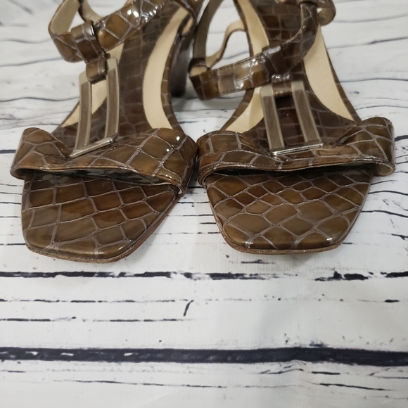 Croc Embossed Real Leather Wedge Sandal Size 9 - Picture 6 of 8